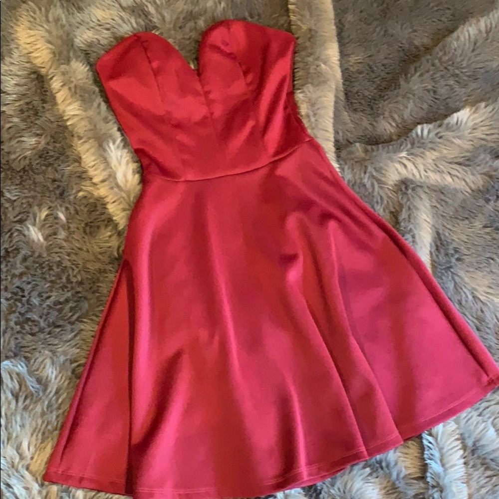 Maroon Strapless Skater Dress